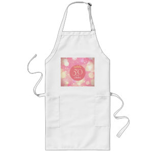 50 and Fabulous Sparkling Salmon Pink & Gold Long Apron