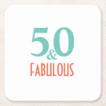 50 and fabulous square paper coaster<br><div class="desc">Celebrate turning 50 with this simple retro design. 50 and fabulous in coral with pastel green text. 50th birthday party.</div>