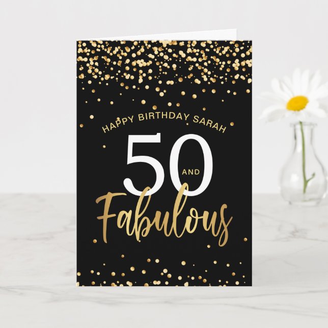 50 And Fabulous Stylish Gold & Black Birthday Card (Small Plant)