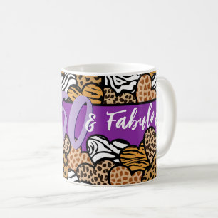 50 and Fabulous Stylish Purple Animal Print Heart Coffee Mug
