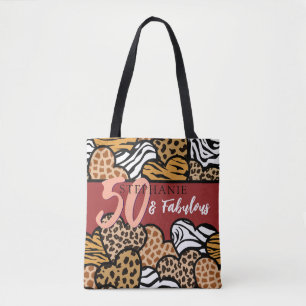 50 and Fabulous Stylish Red Animal Print Hearts  Tote Bag