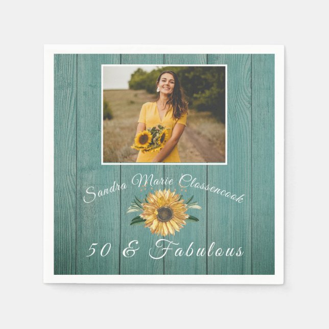  50 and Fabulous | Sunflower Green Birthday Napkin (Front)