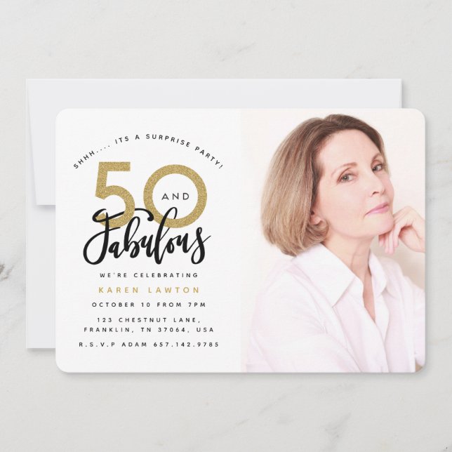 50 and fabulous surprise party photo invitation (Front)