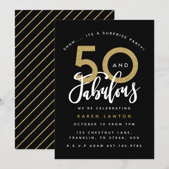 50 and fabulous surprisebirthday party invitation (Front/Back)
