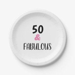 50 And Fabulous Trendy Text Birthday Party Paper Plate