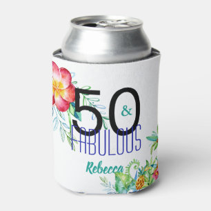 50 and Fabulous Tropical 50th Birthday Add Name Can Cooler