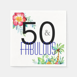 50 and Fabulous Tropical Floral 50th Birthday Napkin