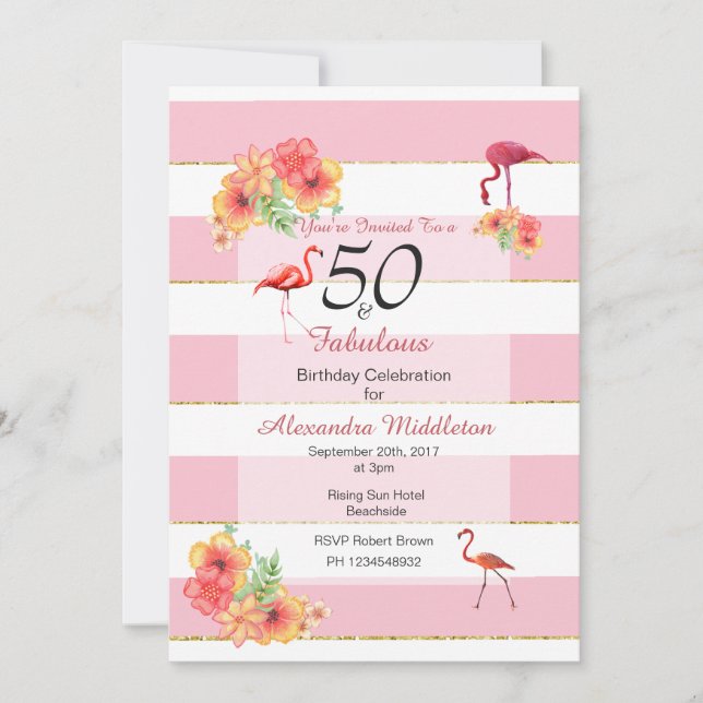 50 and Fabulous Tropical Pink  Birthday Invitation (Front)