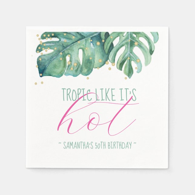 50 and Fabulous Tropical Theme Birthday Watercolor Napkin (Front)