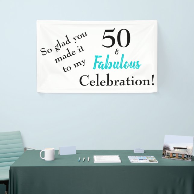 50 and Fabulous Turquoise Birthday Party Banner (Tradeshow)