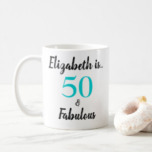 50 and Fabulous Turquoise Black Birthday Coffee Mug