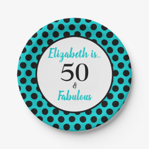 50 and Fabulous Turquoise Blue Paper Plates