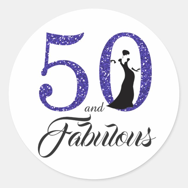 50 and Fabulous | Typography 50th Birthday Classic Round Sticker (Front)