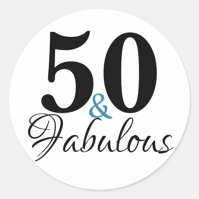 50 and Fabulous Typography 50th Birthday Classic Round Sticker (Front)