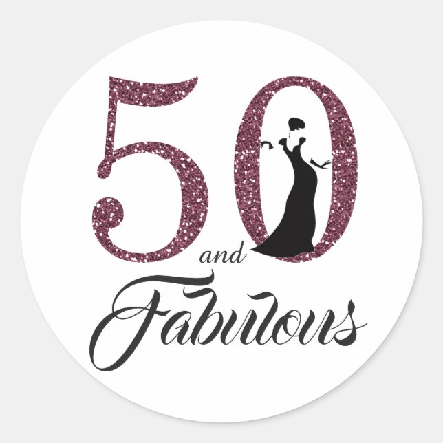 50 and Fabulous | Typography 50th Birthday Classic Round Sticker (Front)