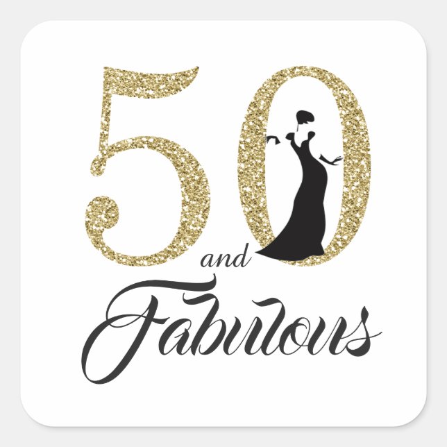 50 and Fabulous | Typography 50th Birthday Square Sticker (Front)