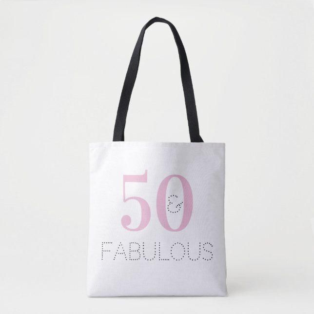 50 and fabulous Typography Pink Birthday Tote Bag (Front)