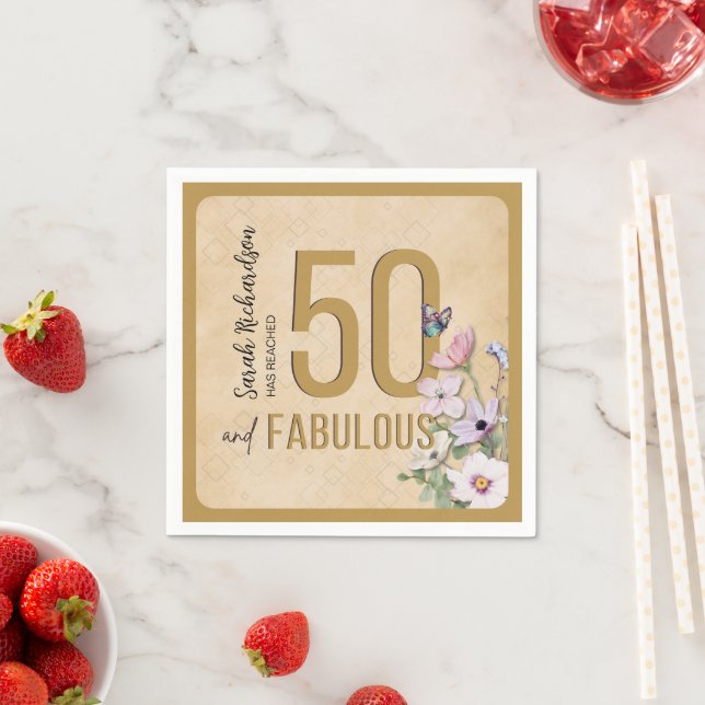 50 and Fabulous Wildflower Birthday Party Napkins (Insitu)