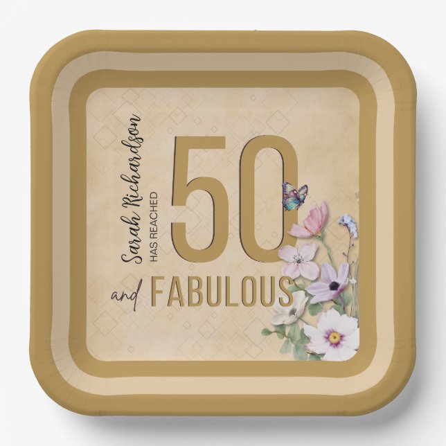 50 and Fabulous Wildflower Paper Plate (Front)
