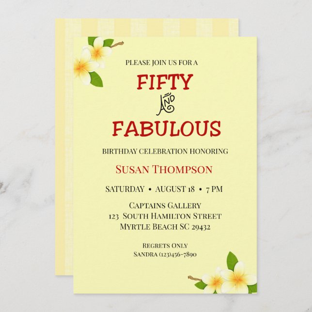 50 and Fabulous  Yellow Stripe Invitation (Front/Back)