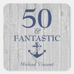 50 and Fantastic 50th Nautical Birthday Party Square Sticker