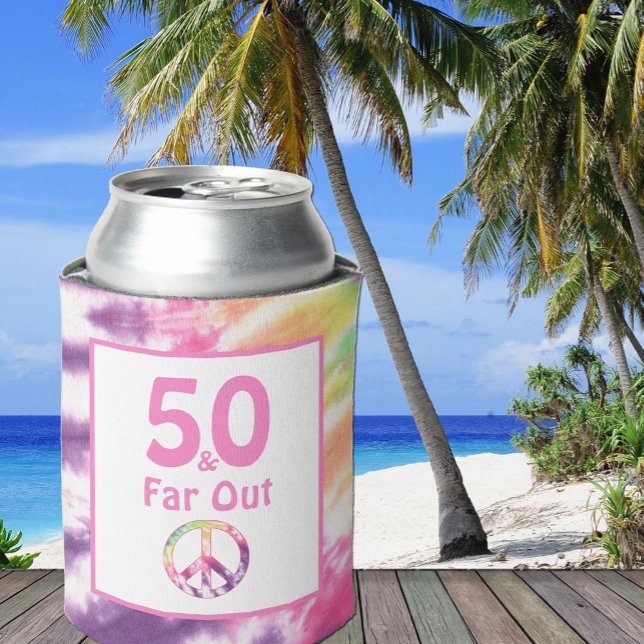 50 and Far Out Cool Groovy Tie Dye 50th Birthday Can Cooler (Creator Uploaded)
