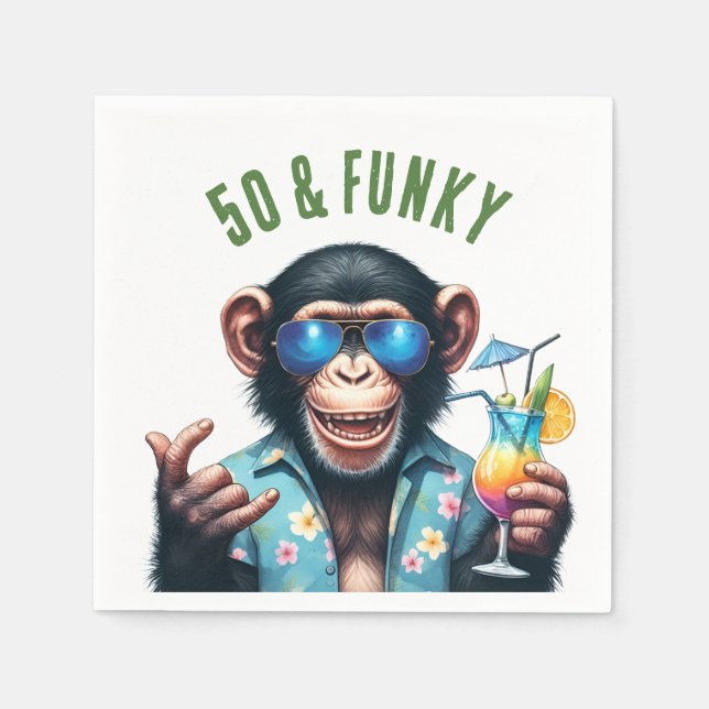 50 and Funky Summer Monkey 50th Birthday Napkin (Front)