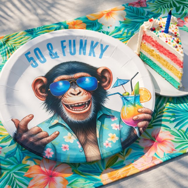 50 and Funky Summer Monkey 50th Birthday Paper Plate (50 and Funky Summer Monkey 50th Birthday Paper Plates)