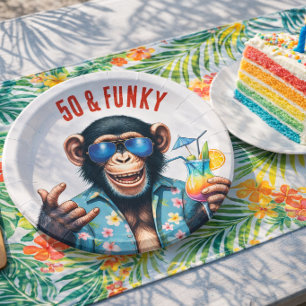 50 and Funky Summer Monkey 50th Birthday Paper Plate