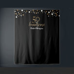 50 and handsome 50th birthday Black Gold backdrop Tapestry<br><div class="desc">Personalise this photo backdrop for his 50th birthday celebration. With modern script type for the words "50 and handsome" with gold printed confetti on black. Elegant and fun for selfie stations,  photo booth or a simple welcome sign.</div>
