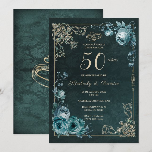 50 Aniversario Floral Vintage Invitation (Front/Back)