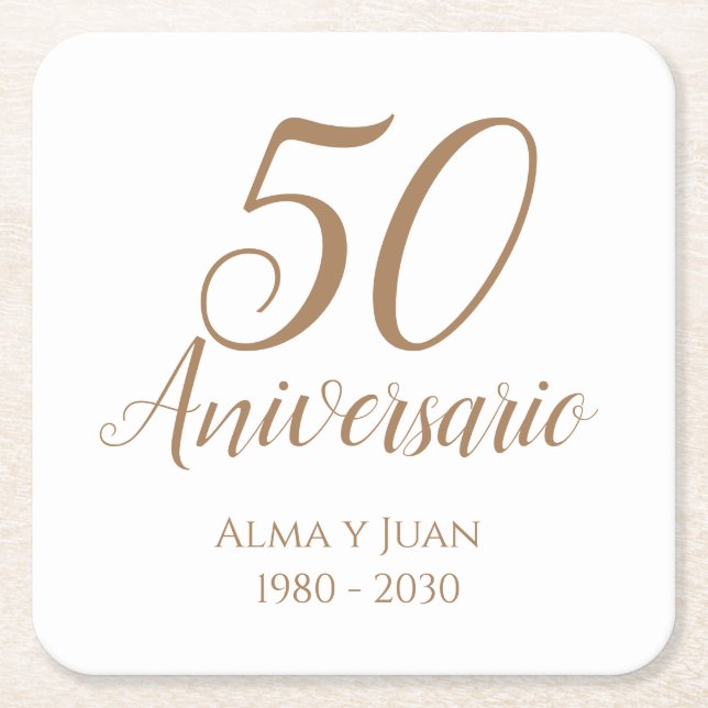 50 Aniversario Spanish Anniversary Paper Coaster (Front)
