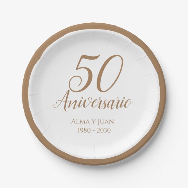 50 Aniversario Spanish Fiftieth Anniversary Napkin Paper Plate (Front)