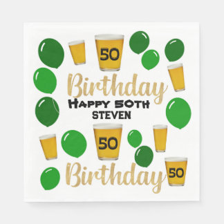 50 birthday beers and green balloons Paper Napkin
