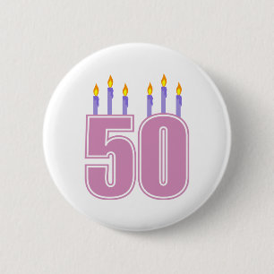 50 Birthday Candles (Pink / Purple) 6 Cm Round Badge