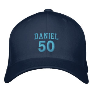50 Birthday Custom Name BLUE Embroidery V01C6 Embroidered Hat