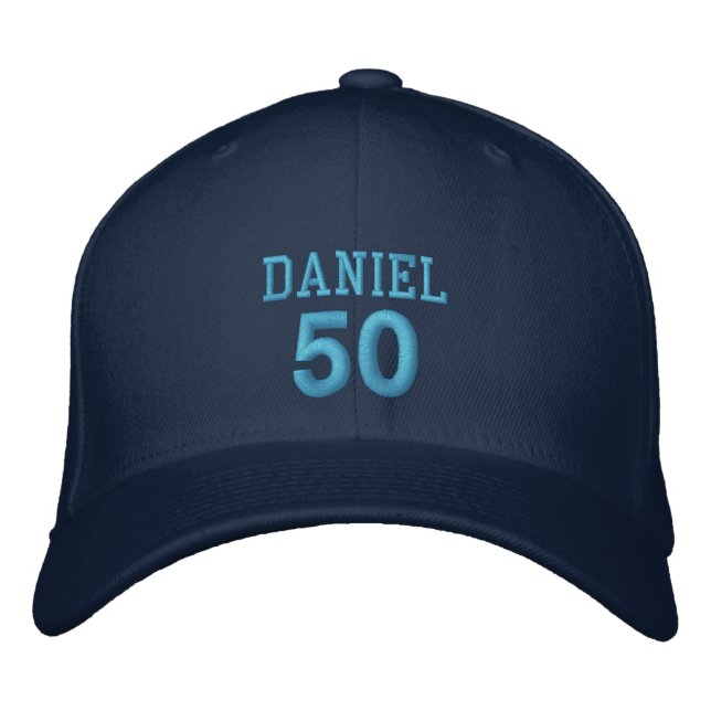 50 Birthday Custom Name BLUE Embroidery V01C6 Embroidered Hat (Front)