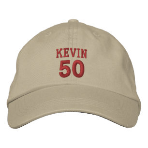 50 Birthday Custom Name RED Embroidery V01C1 Embroidered Hat