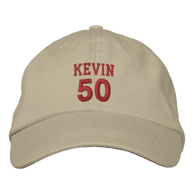 50 Birthday Custom Name RED Embroidery V01C1 Embroidered Hat (Front)