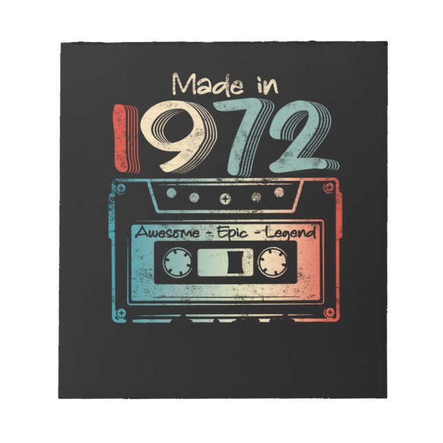 50 Birthday Gifts Year Old Made in 1972 Cassette Notepad (Front)