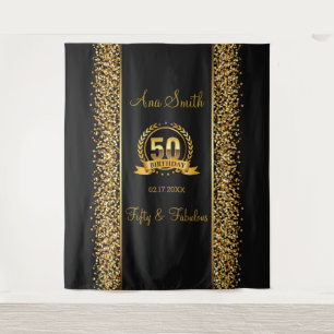 50 Birthday Gold & Black Birthday Party Tapestry