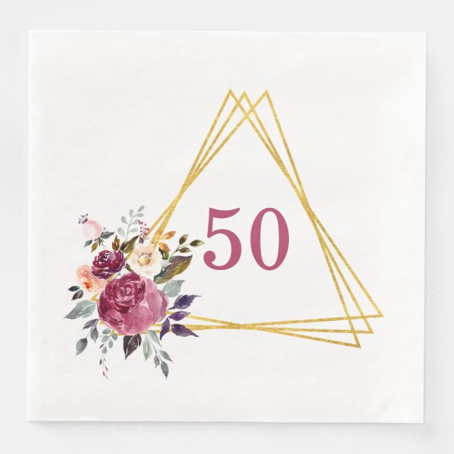 50 Boho Floral Geometric Paper Dinner Napkins (Front)