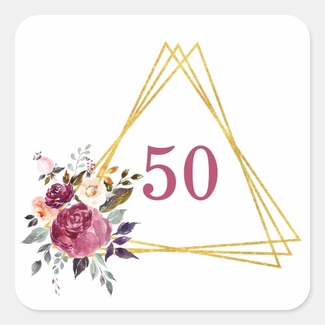 50 Boho Gold Geometric Square Sticker (Front)