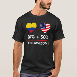 50 Colombian 50 American 100 Awesome Flag T-Shirt