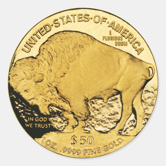 50 Dollar Gold Buffalo Coin Classic Round Sticker (Front)