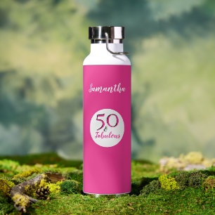 50 & Fab 50th Birthday Customised Cerise Pink Water Bottle