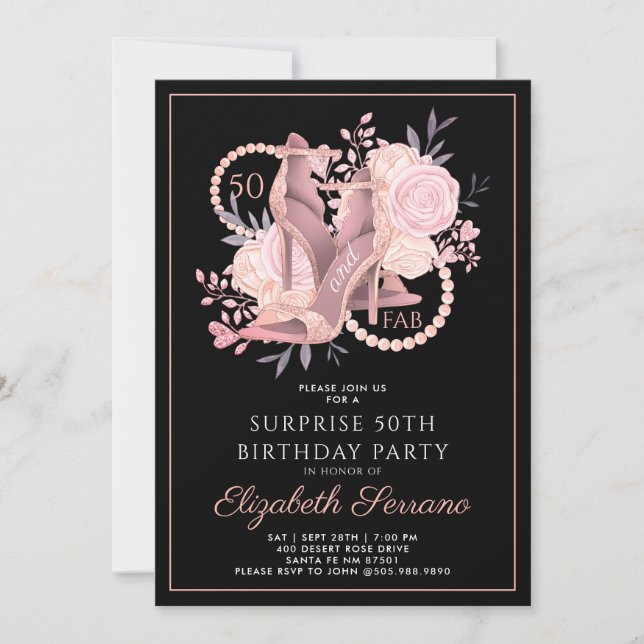 50 Fab Rose Gold Glitter Dancing Shoes Birthday Invitation (Front)