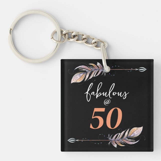 50 & Fabulous @ 50 50th Birthday Party Boho Arrows Key Ring (Front)