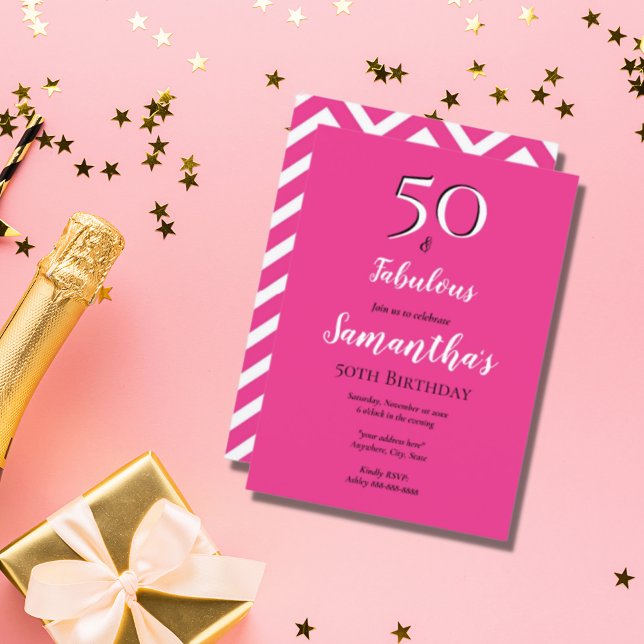 50 & Fabulous 50th Birthday Bash Cerise Pink Party Invitation (Creator Uploaded)