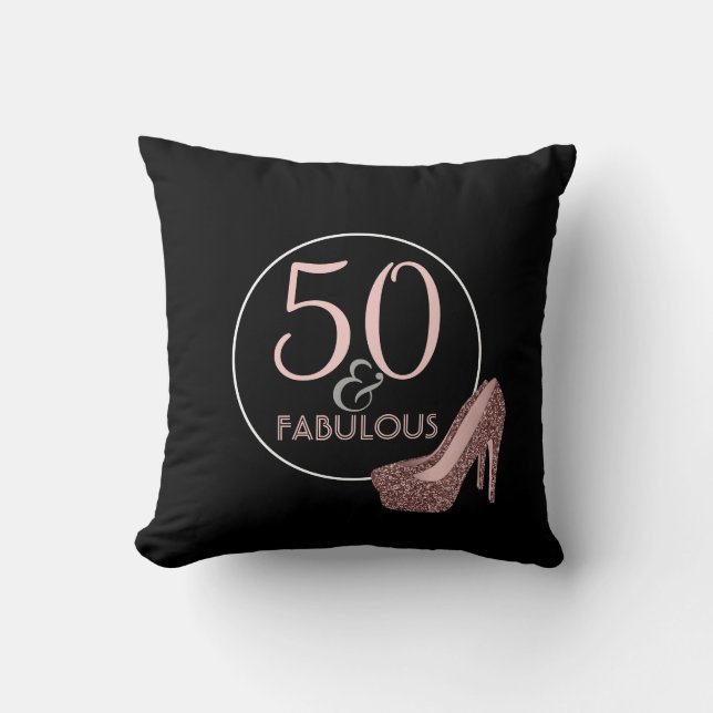 50 & Fabulous | 50th Birthday Black Pink Shoes Cushion (Front)
